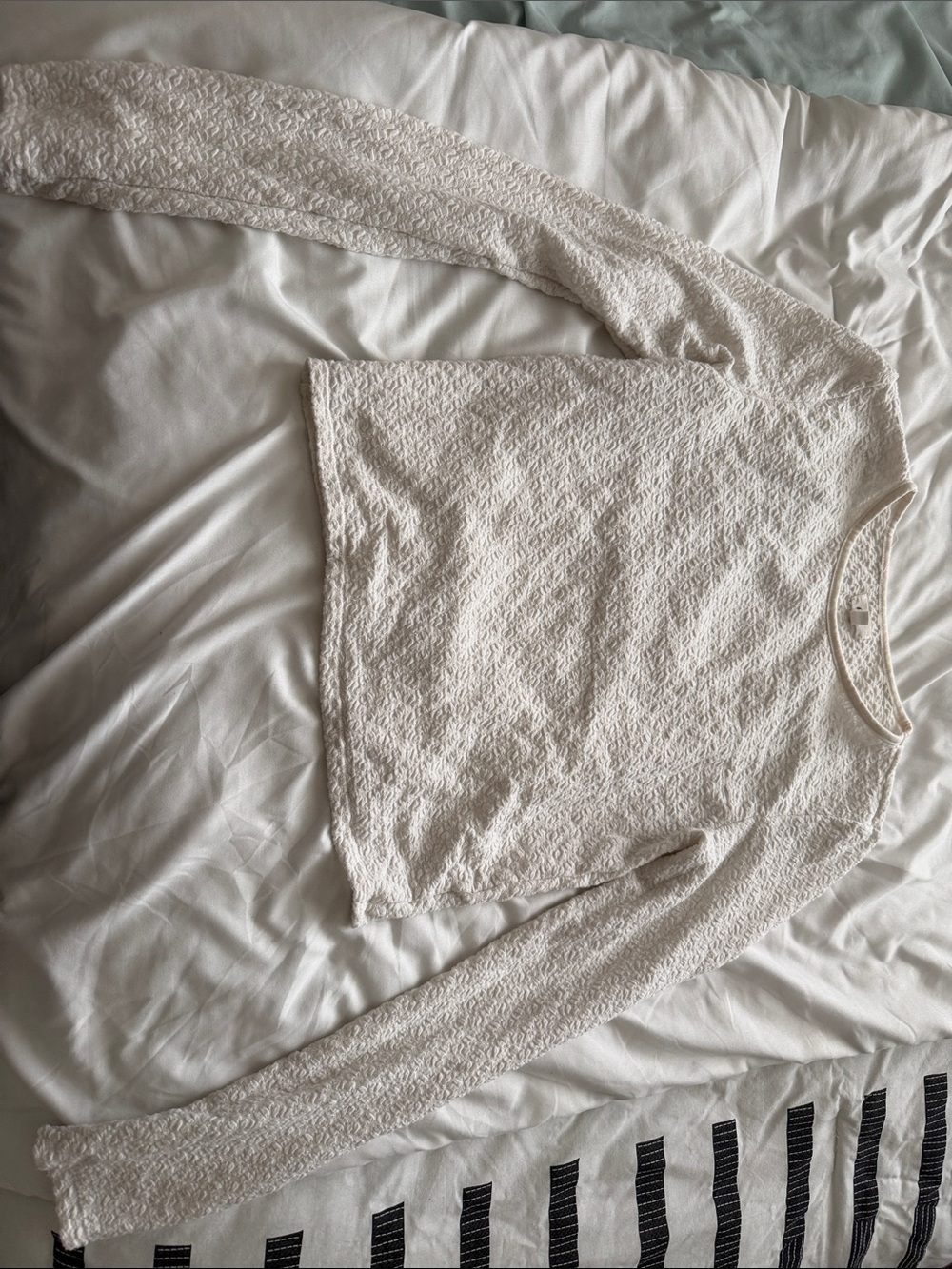 aerie Cream Textured Long-Sleeve Top
